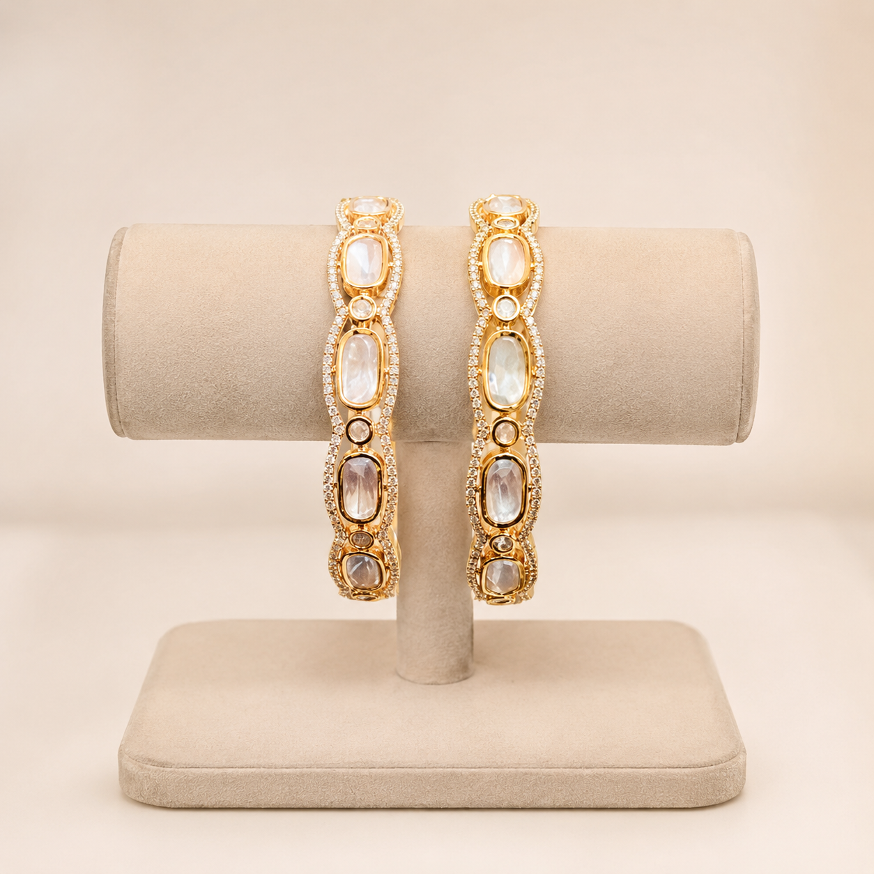 Moonlit Majesty Polki Bangles for Women | Luxury Gold-Plated Bridal Bangles