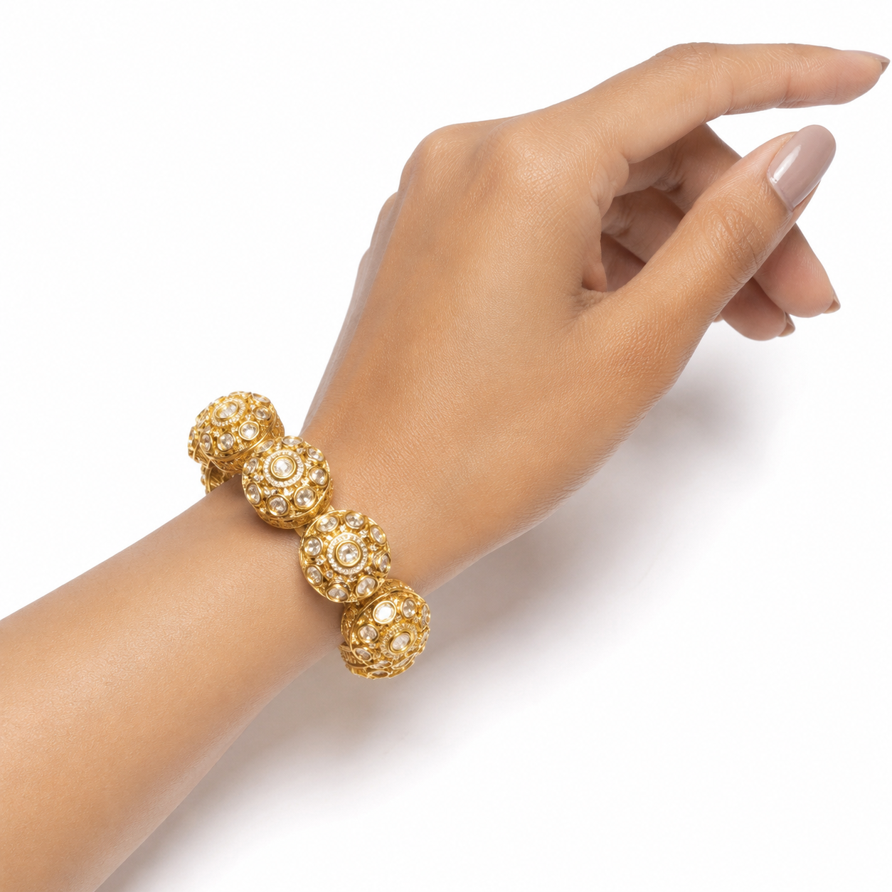 Sunburst Royale Polki Bangles for Women | Gold-Plated Designer Bridal Polki Bangles