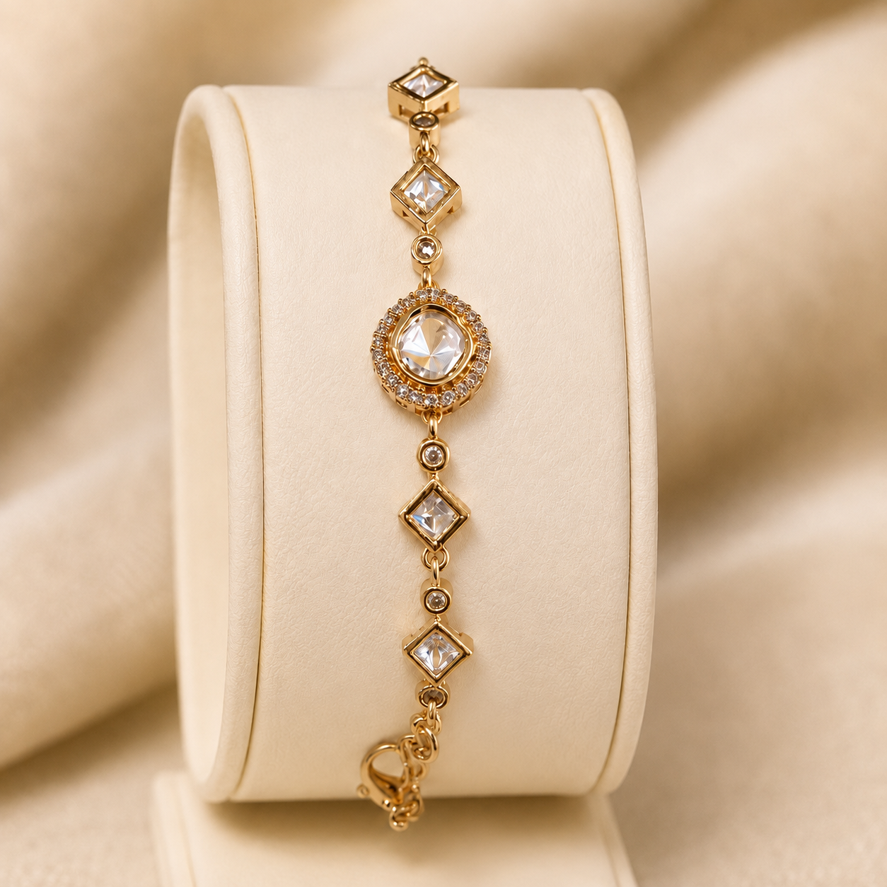 Taarika Halo Bracelet – Gold Tone Moissanite Polki Bracelet for Women | Geometric Luxury Wedding & Party Jewelry