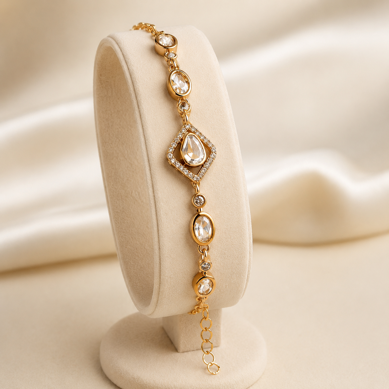 Vaanya Prism Bracelet – Gold Tone Moissanite Polki Geometric Bracelet for Women | Luxury Wedding & Festive Jewelry