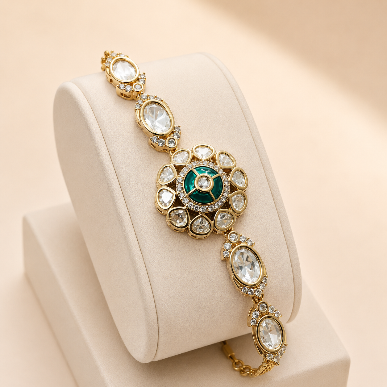 Royal Polki Floral Bracelet for Women | Gold Finish Kundan Polki Bracelet | Wedding & Festive Jewelry