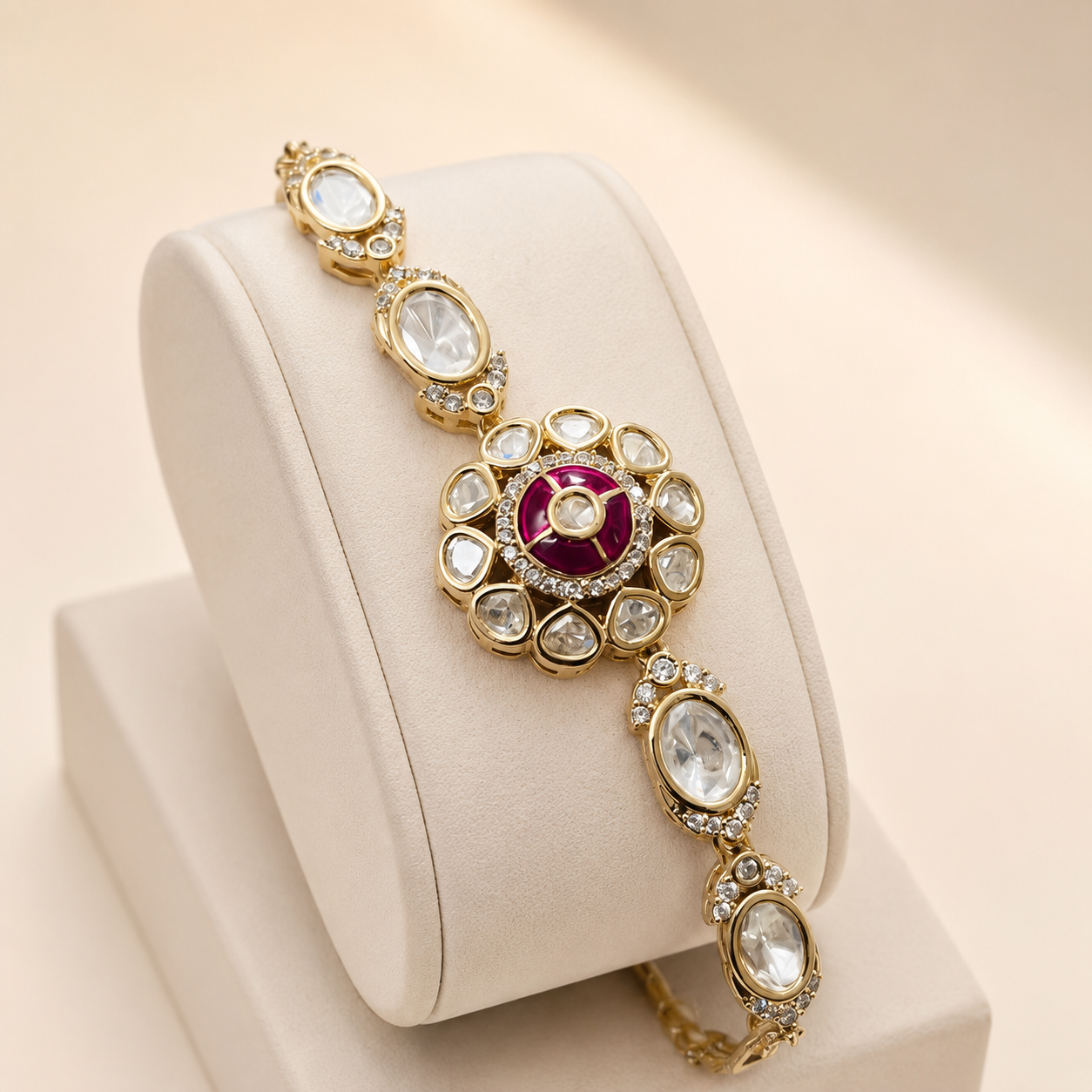 Royal Polki Floral Bracelet for Women | Gold Finish Kundan Polki Bracelet | Wedding & Festive Jewelry