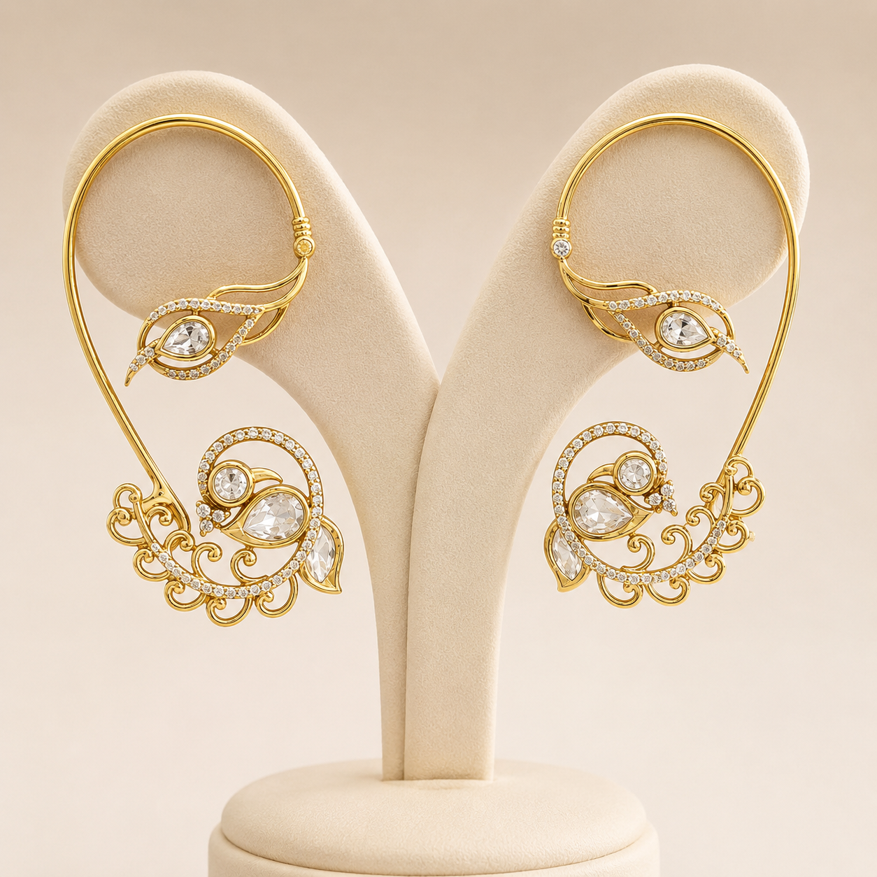 Mayurika Moissanite Polki Ear Cuff Earrings in Gold Finish | Atal Jain Designs