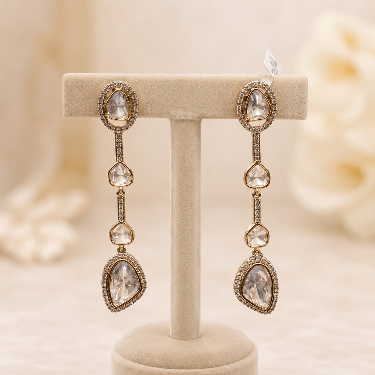 Aafreen Polki Drop Earrings in Rose Gold Finish | Elegant Wedding & Party Wear Jewellery