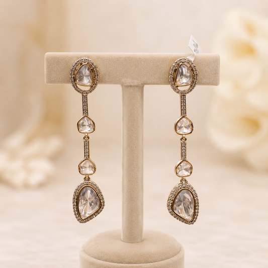 Aafreen Polki Drop Earrings in Rose Gold Finish | Elegant Wedding & Party Wear Jewellery