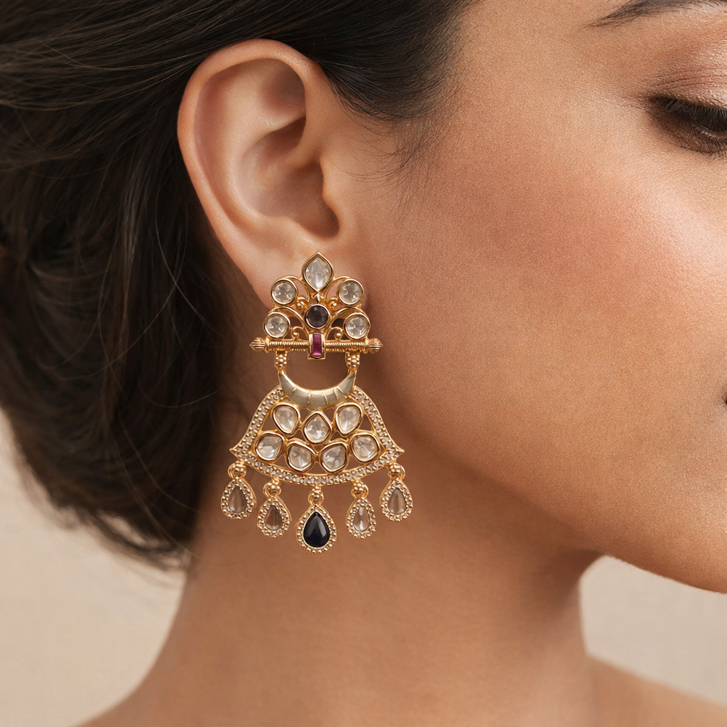 Jahanara Polki Chandbali Earrings | Royal Bridal & Festive Statement Jewelry