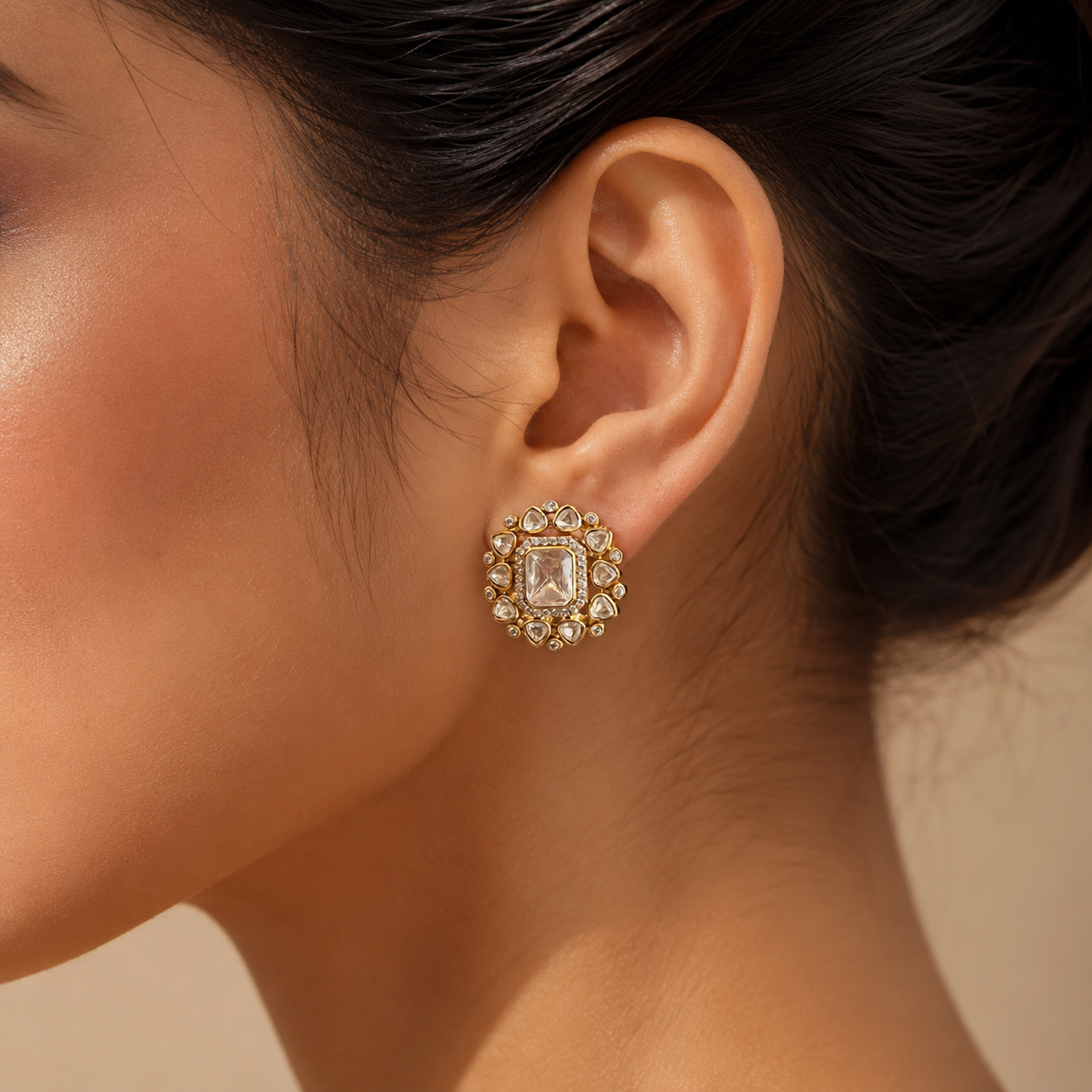 Aarini Regal Polki Studs | Moissanite Polki Designer Earrings for Women | Atal Jain Designs