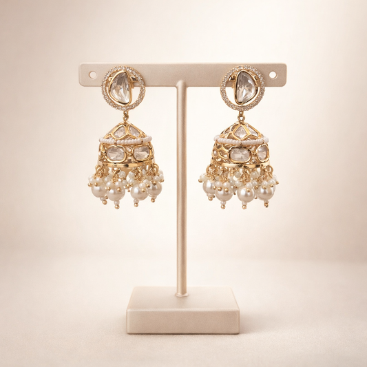 Shahi Noor Polki Pearl Jhumka Earrings | Traditional Bridal & Festive Jewelry