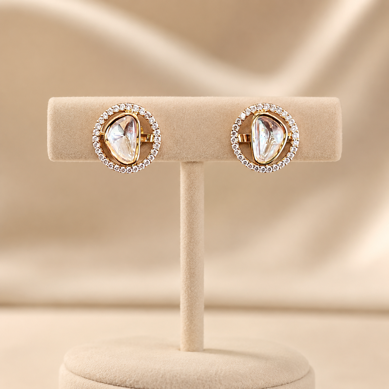 Aveline Orbit Stud Earrings | Moissanite Polki Halo Stud Earrings for Women | Atal Jain Designs