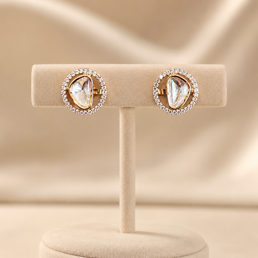 Aveline Orbit Stud Earrings | Moissanite Polki Halo Stud Earrings for Women | Atal Jain Designs