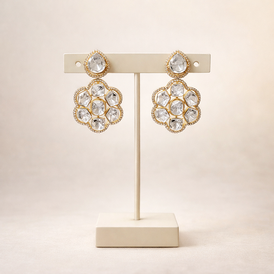 Noor Pushp Polki Drop Earrings – Elegant Floral Polki Statement Earrings