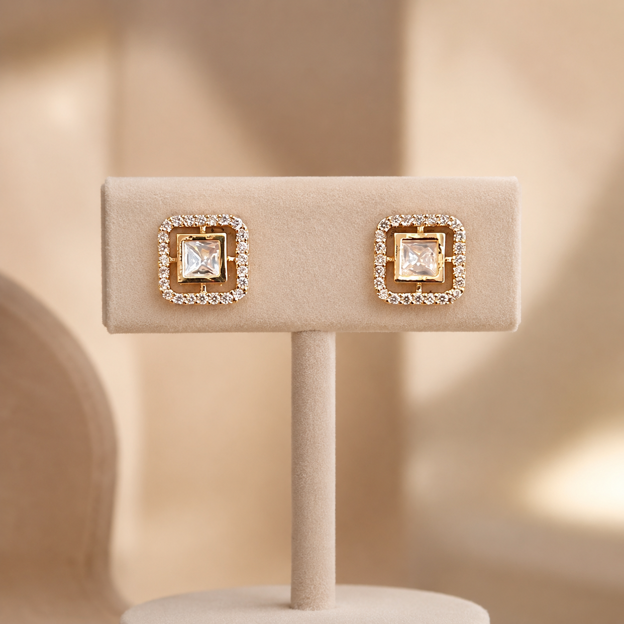 Veyra Square Studs | Moissanite Polki Minimal Stud Earrings for Women | Atal Jain Designs