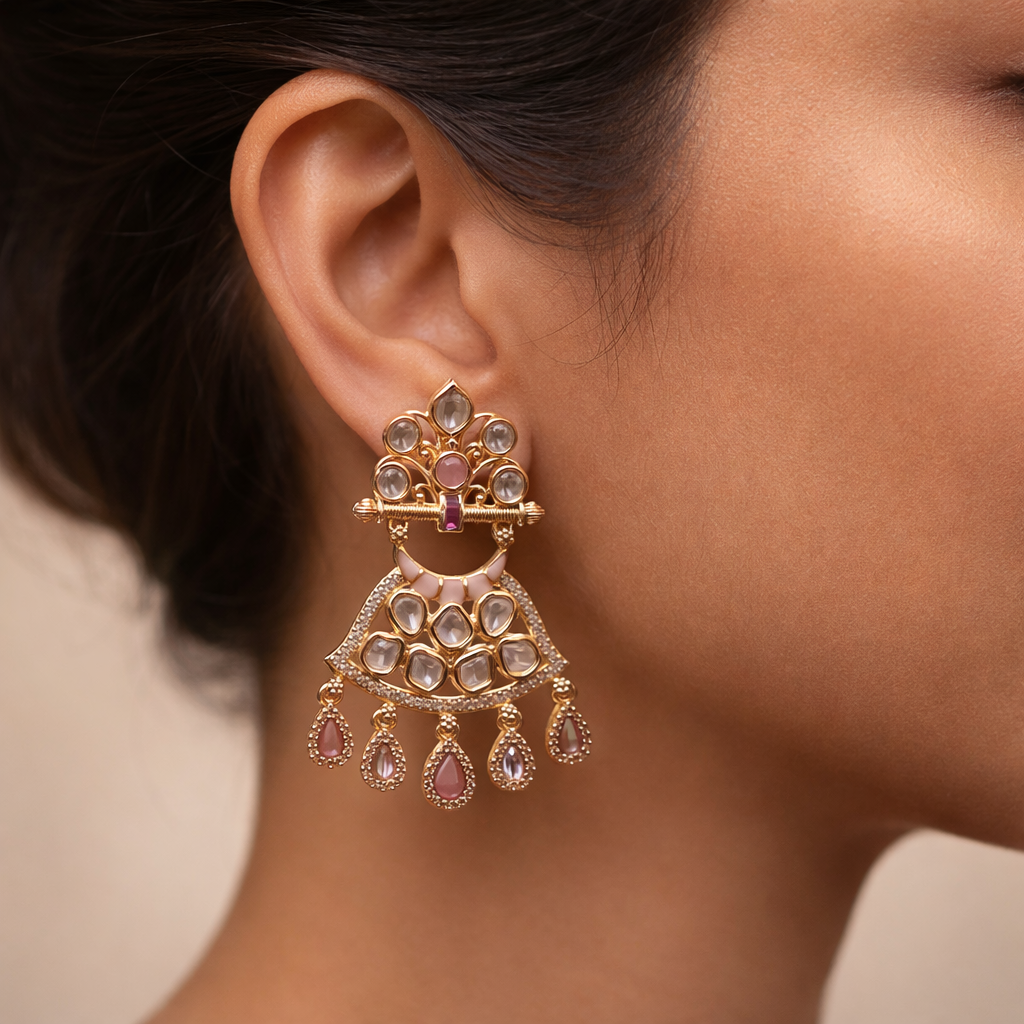Jahanara Polki Chandbali Earrings | Royal Bridal & Festive Statement Jewelry