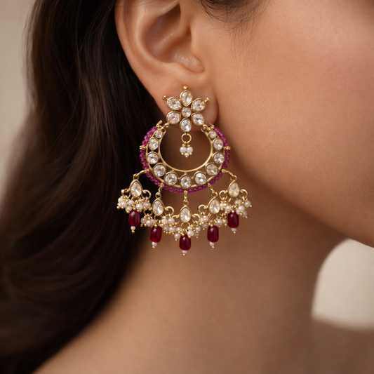 Ruby Polki Chandbali Earrings – Traditional Indian Wedding & Festive Statement Jewelry