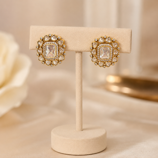 Aarini Regal Polki Studs | Moissanite Polki Designer Earrings for Women | Atal Jain Designs