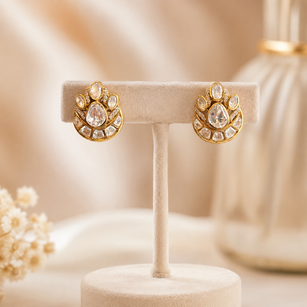 Ameera Polki Stud Earrings | Moissanite Polki Designer Studs for Women | Atal Jain Designs