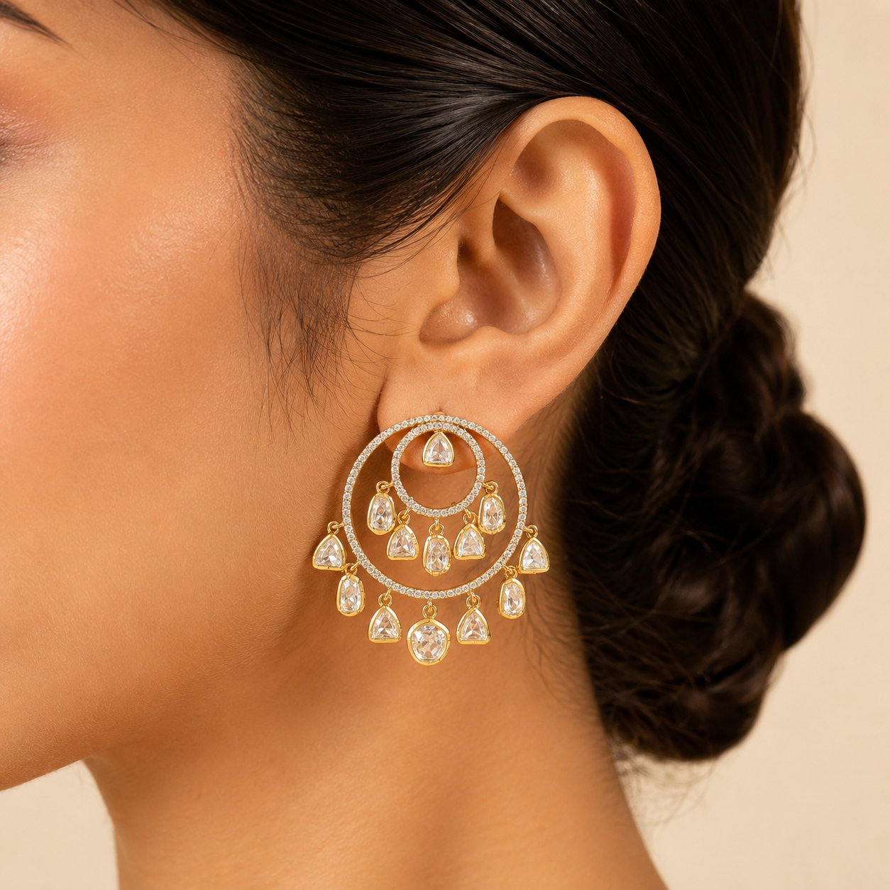 Mehr Noor Moissanite Polki Chandbali Earrings | Luxury Bridal Jewellery | Atal Jain Designs