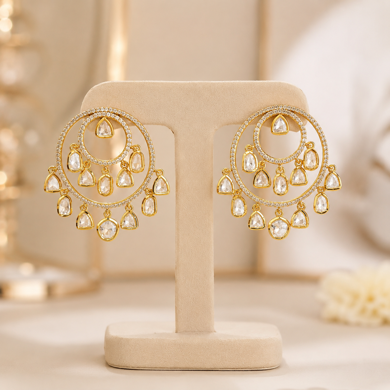 Mehr Noor Moissanite Polki Chandbali Earrings | Luxury Bridal Jewellery | Atal Jain Designs