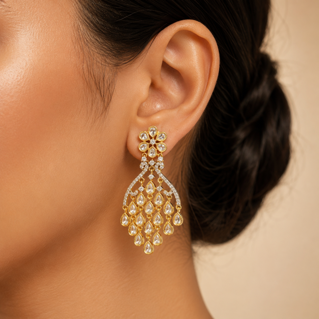 Gulnaar Moissanite Polki Chandelier Earrings | Bridal & Wedding Jewellery | Atal Jain Designs