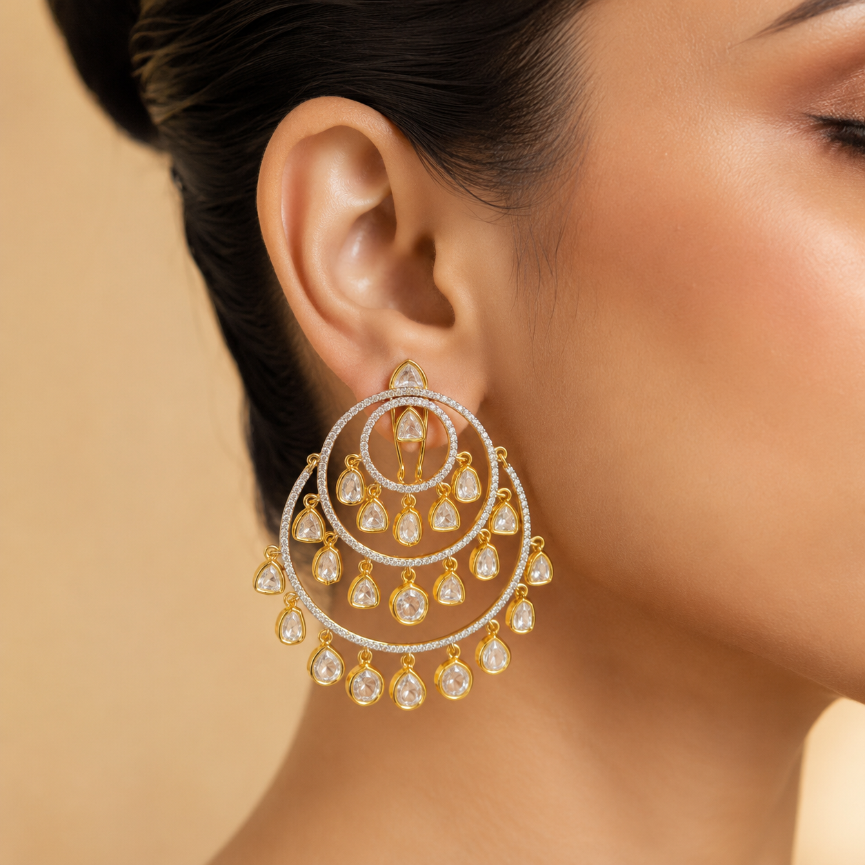 Mehrunisa Moissanite Polki Chandbali Earrings | Bridal Wedding Jewellery | Atal Jain Designs
