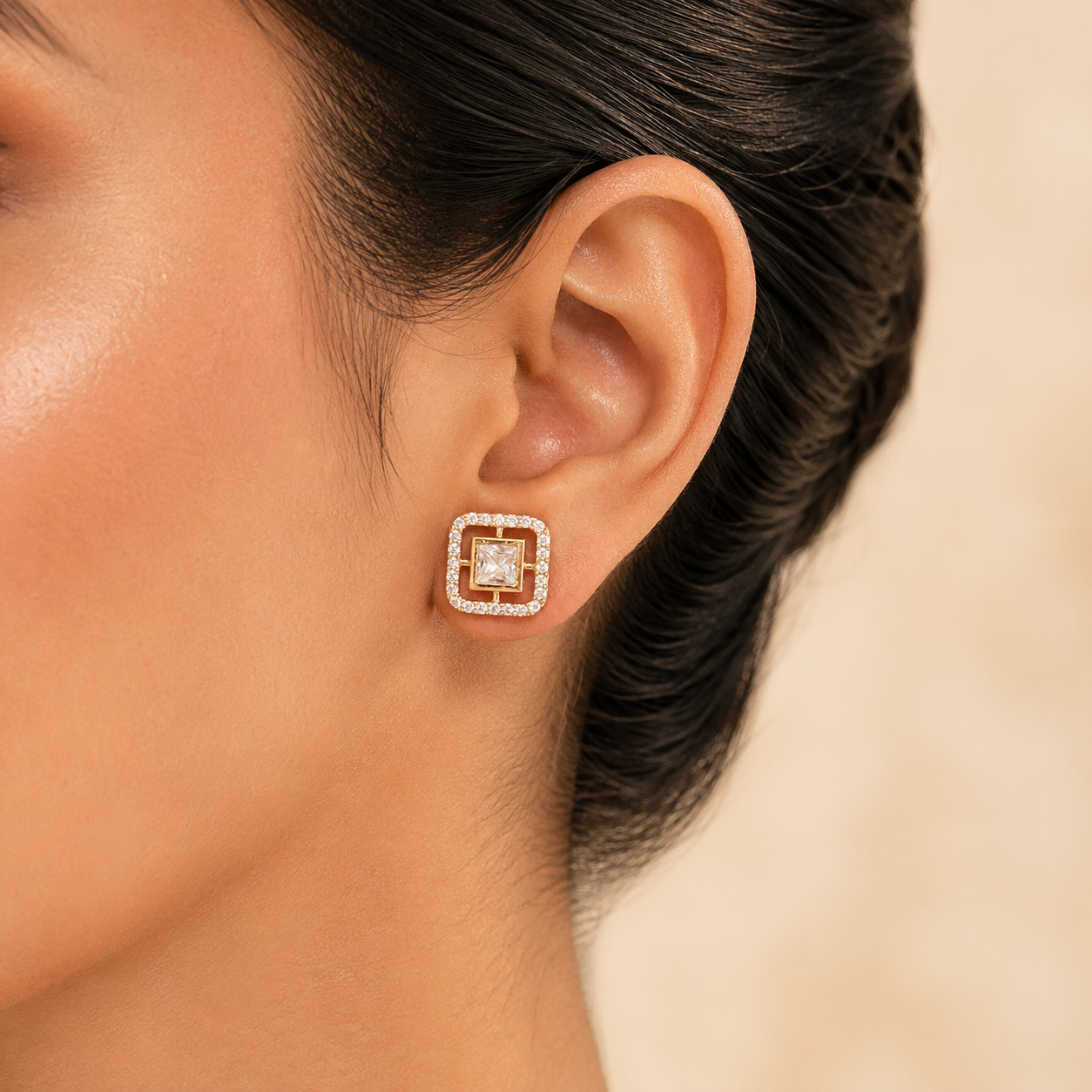 Veyra Square Studs | Moissanite Polki Minimal Stud Earrings for Women | Atal Jain Designs