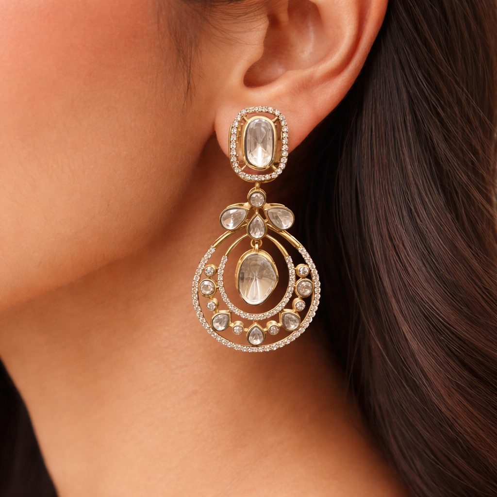 Iraaya Polki Drop Earrings – Gold Polki Statement Drop Earrings