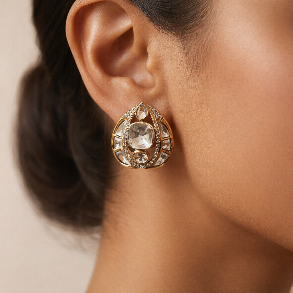 Rivaayat Polki Stud Earrings | Elegant Teardrop Kundan Polki Earrings
