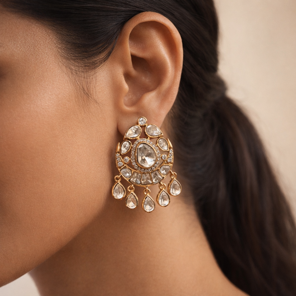 Afsana Chand Polki Drop Earrings | Royal Kundan Polki Drop Earrings