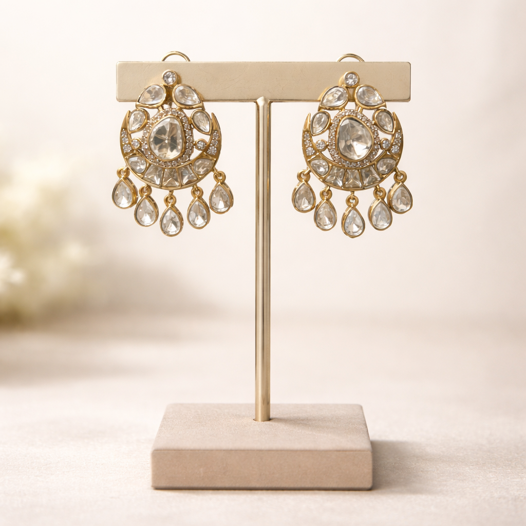Afsana Chand Polki Drop Earrings | Royal Kundan Polki Drop Earrings
