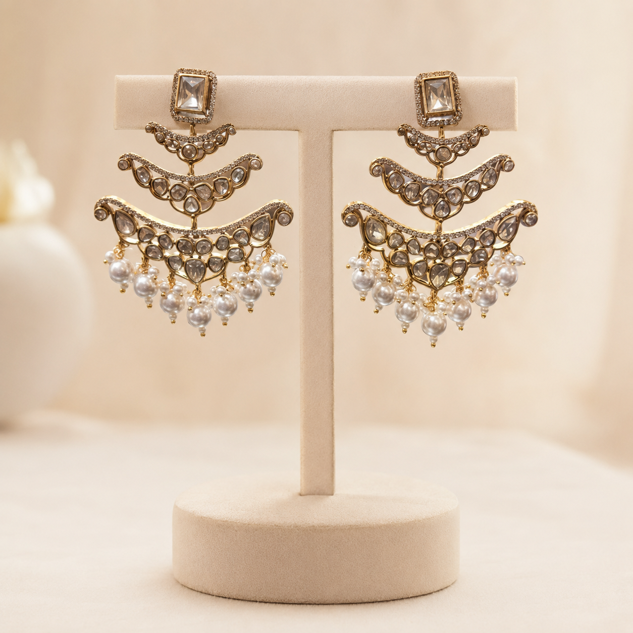 Noorza Chandelier Earrings with Pearl Drops | Luxury Bridal Statement Jewellery
