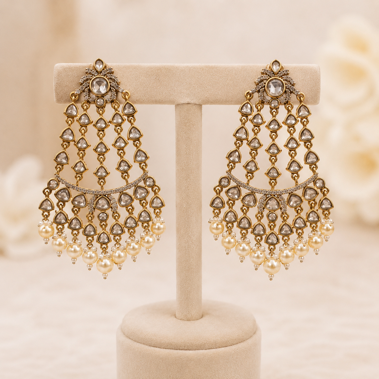 Zeenat Jharokha Polki Earrings with Pearl Drops | Royal Bridal Statement Jewellery