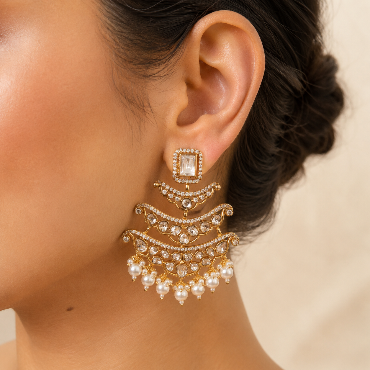 Noorza Chandelier Earrings with Pearl Drops | Luxury Bridal Statement Jewellery