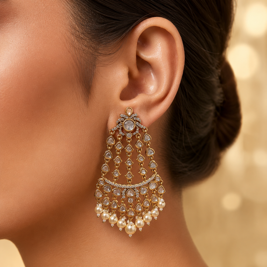 Zeenat Jharokha Polki Earrings with Pearl Drops | Royal Bridal Statement Jewellery