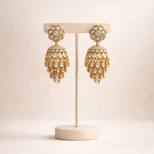 Royal Polki Tiered Jhumka Earrings – Traditional Indian Wedding & Festive Jewelry