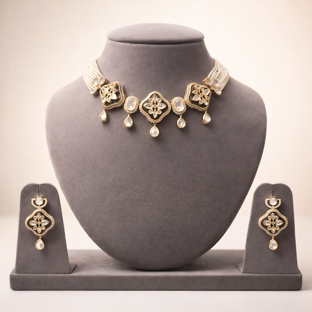 Rajvanshi Floral Polki Choker Set | Bridal Wedding Jewelry