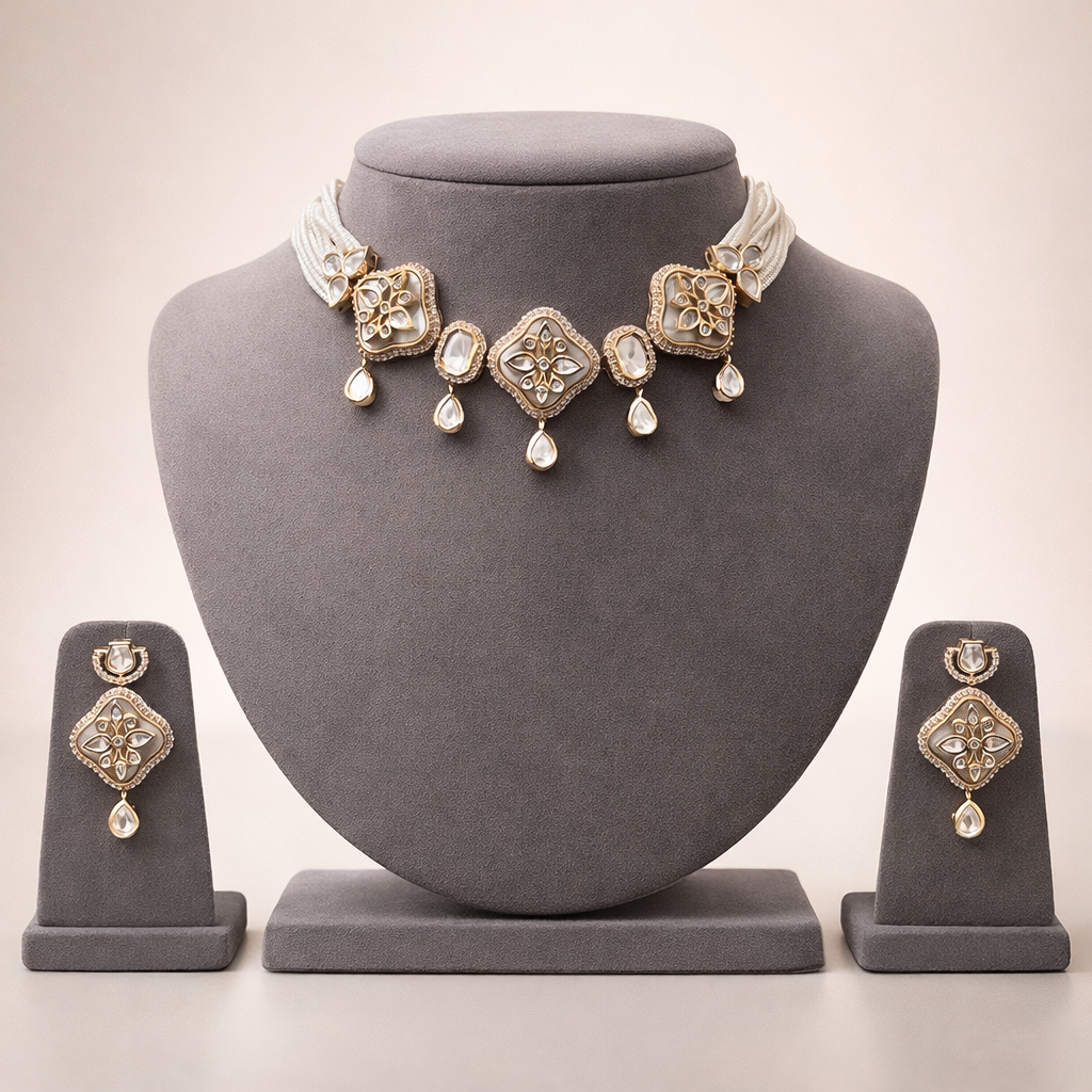 Rajvanshi Floral Polki Choker Set | Bridal Wedding Jewelry
