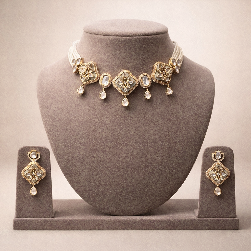 Rajvanshi Floral Polki Choker Set | Bridal Wedding Jewelry