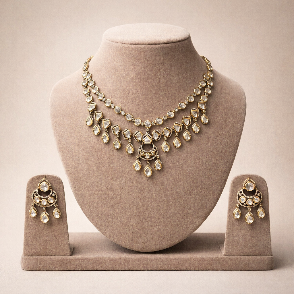 Meher Polki Chand Drop Necklace Set | Luxury Indian Wedding Jewelry