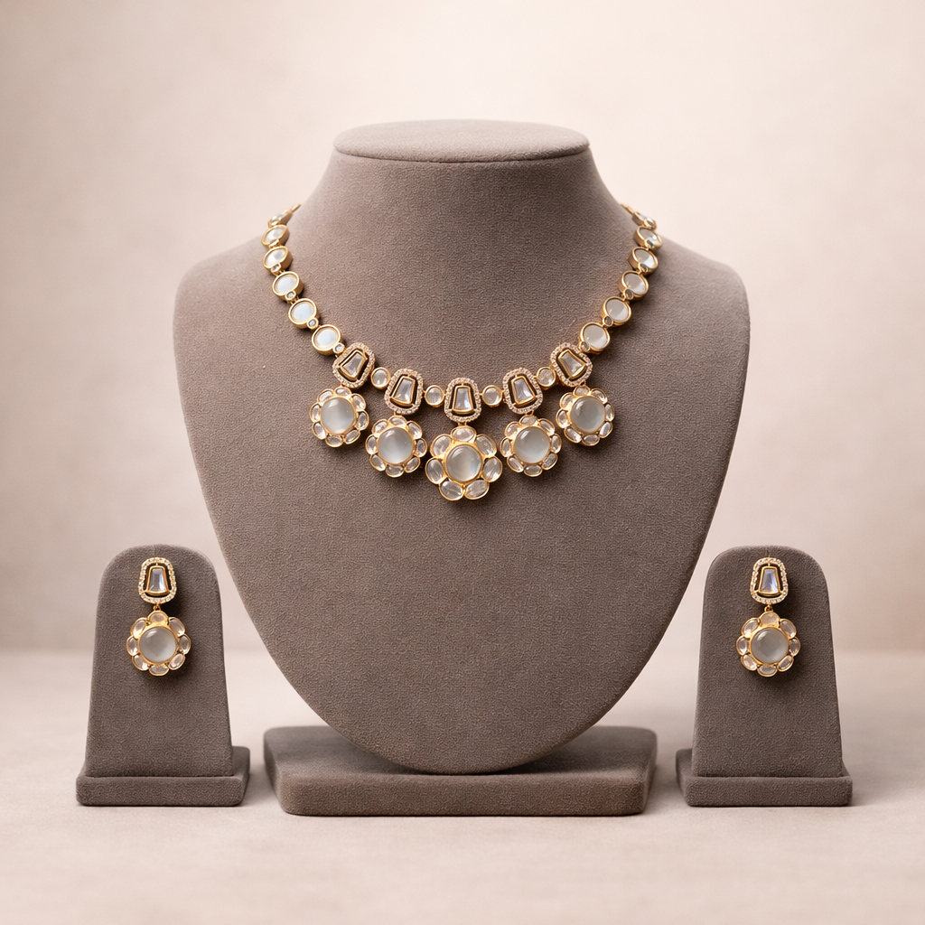 Chandrika Polki Floral Drop Necklace | Luxury Indian Wedding Jewelry