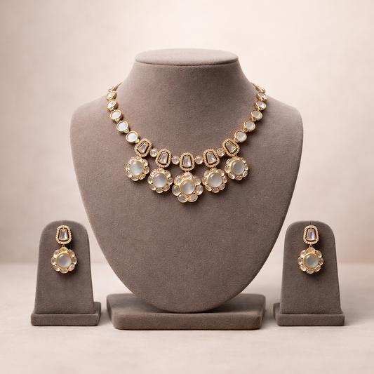 Chandrika Polki Floral Drop Necklace | Luxury Indian Wedding Jewelry