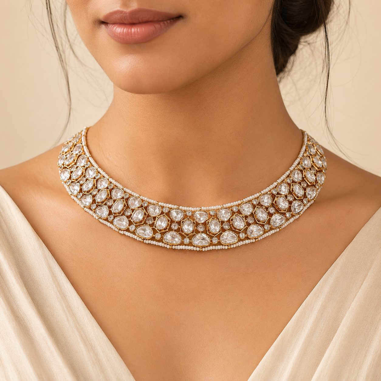 Ruhenza Royal Choker Set – Handcrafted Polki & Pearl Bridal Necklace Set | Atal Jain Designs