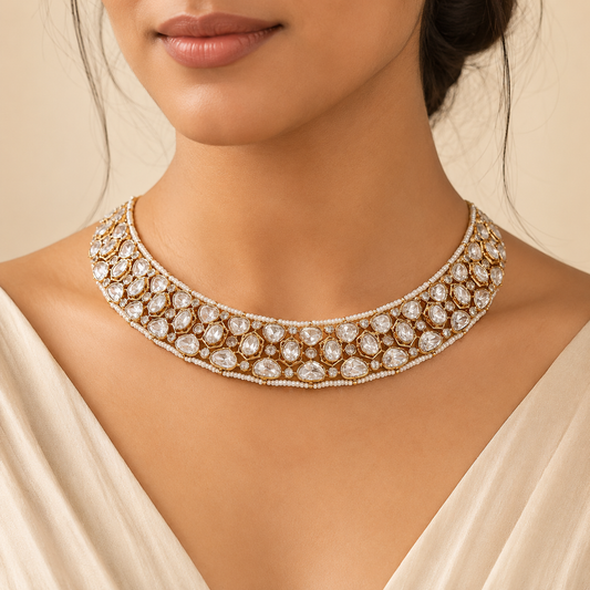 Ruhenza Royal Choker Set – Handcrafted Polki & Pearl Bridal Necklace Set | Atal Jain Designs