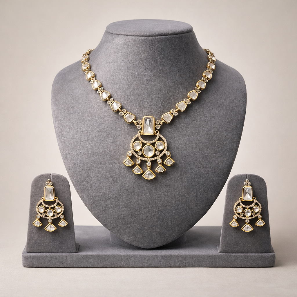 Rajsi Polki Chand Pendant Necklace Set | Luxury Indian Wedding Jewelry