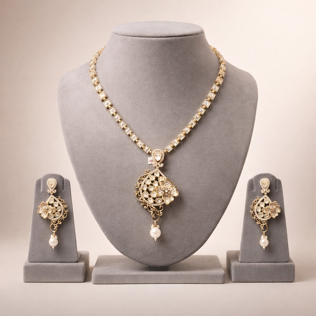 Floral Polki Pendant Necklace | Luxury Indian Wedding Jewelry