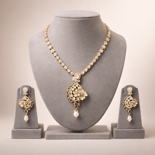 Floral Polki Pendant Necklace | Luxury Indian Wedding Jewelry