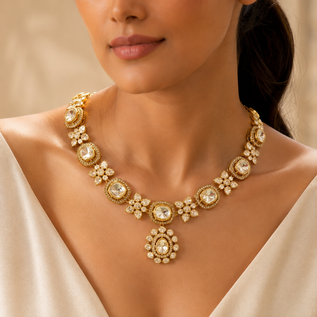 Ratnamanjari Royal Necklace Set – Heritage Polki Pendant Necklace & Earrings for Bridal Wear | Atal Jain Designs