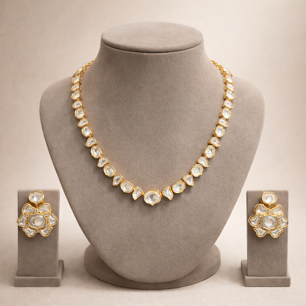 Aurum Polki Necklace – Elegant Uncut Polki Gold Necklace