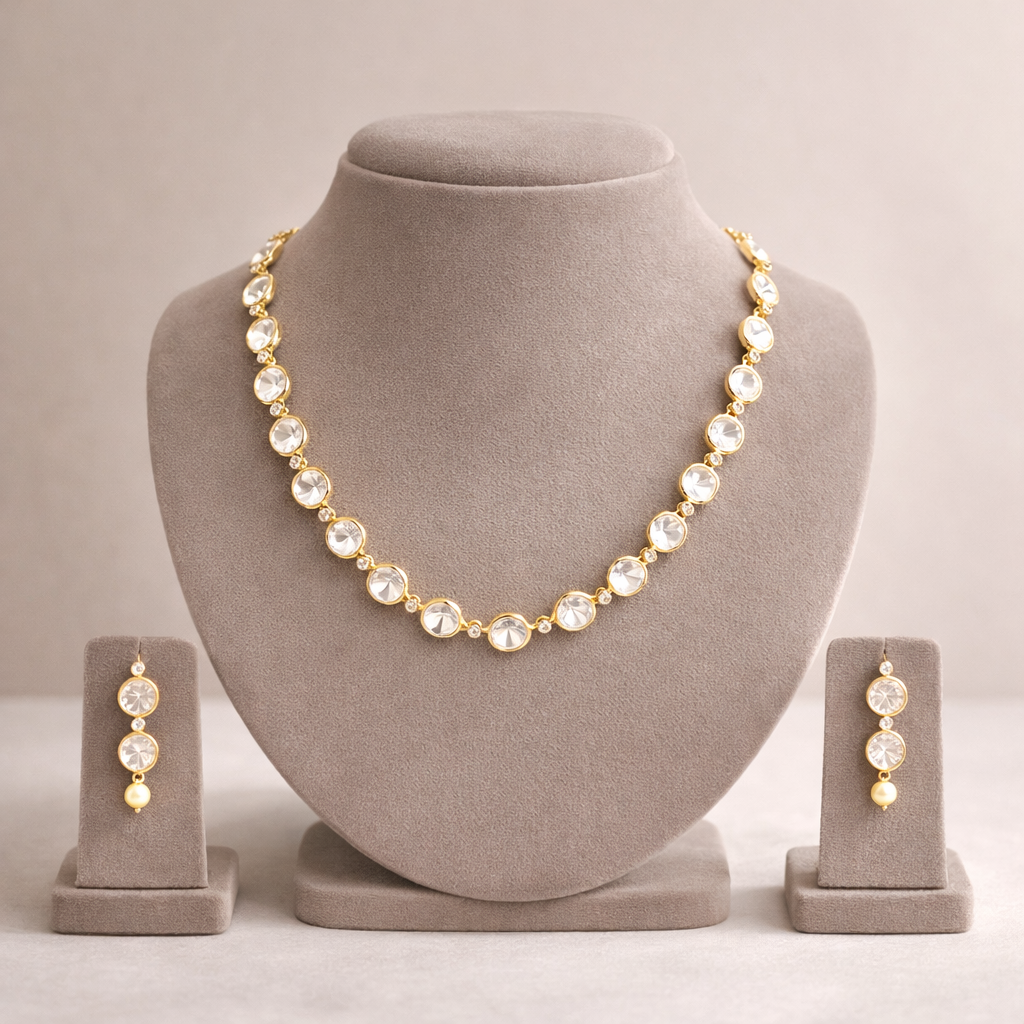 Minimal Polki Necklace – Elegant Uncut Polki Gold Necklace