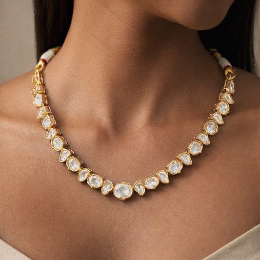 Aurum Polki Necklace – Elegant Uncut Polki Gold Necklace