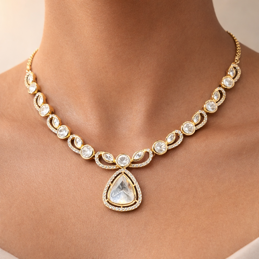 Celeste Polki Teardrop Necklace